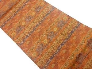 横段に草花・華文模様織出し名古屋帯